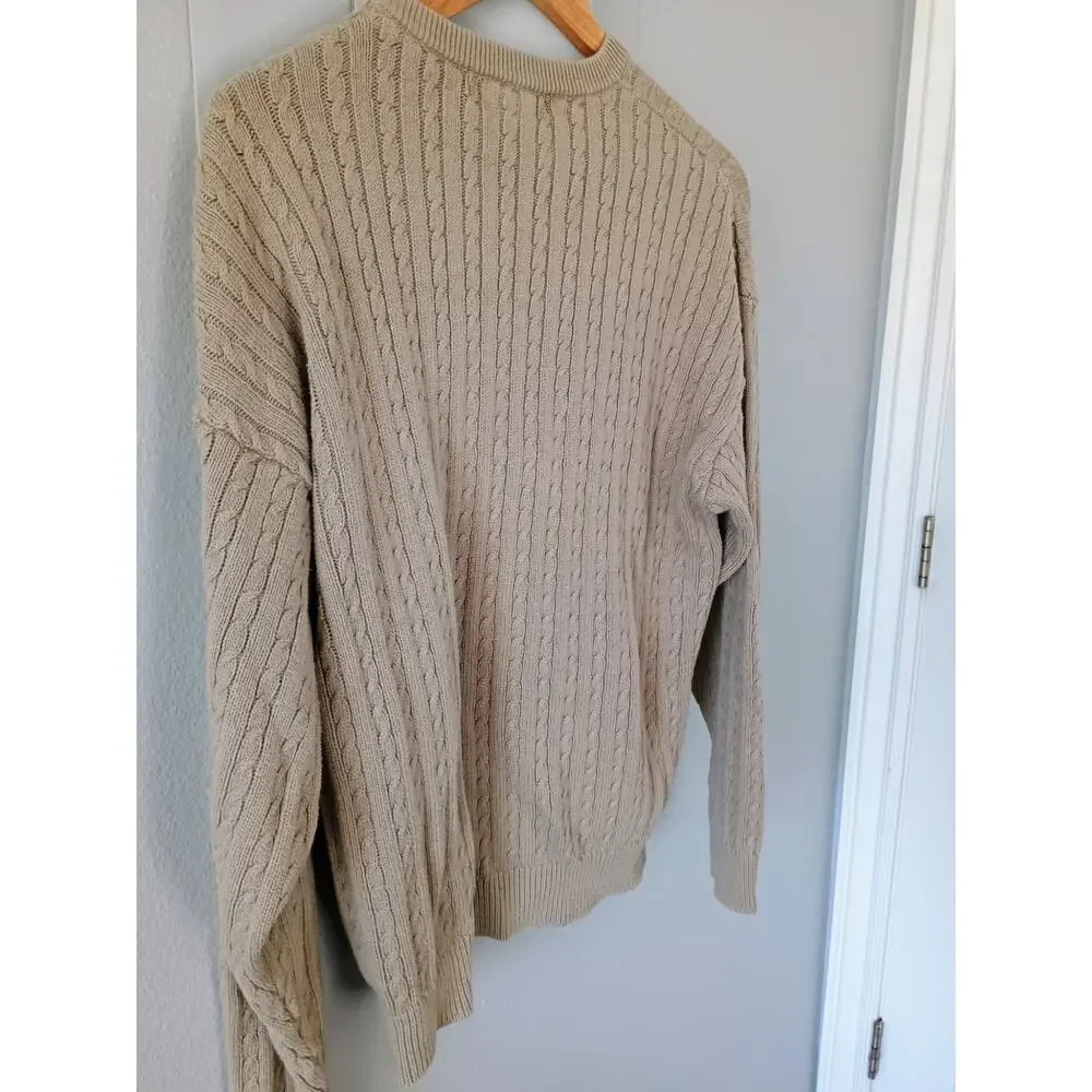 Vtg Shenandoah cotton cable knit crewneck sweater tan Brown M old money